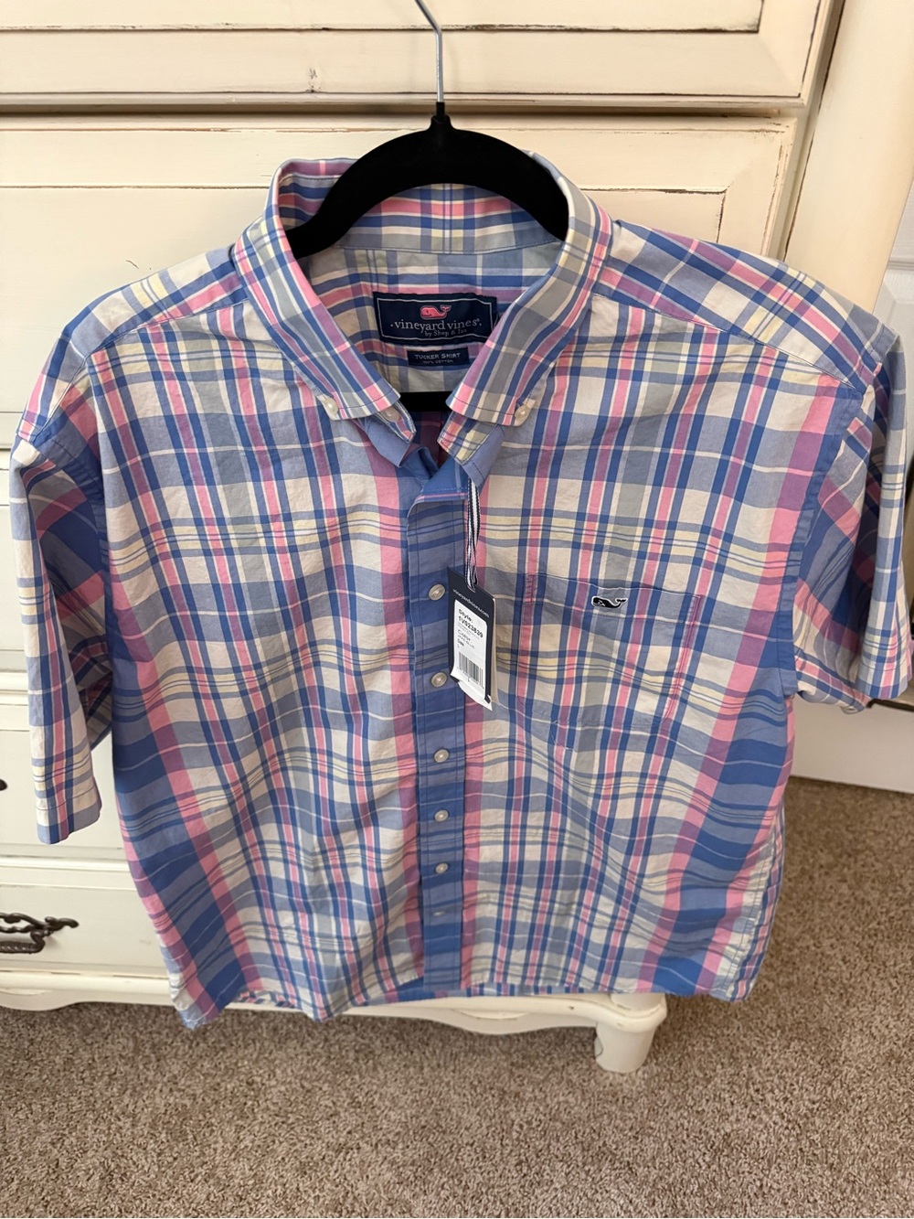 Vineyard Vines Men's Blue & Pink Plaid Button-Down Shirt large
